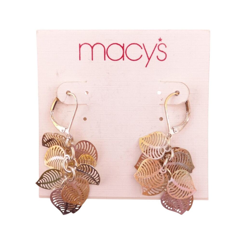 Macy's Vented Leaves Goldtone & Silvertone Shakey Dangle Lever Back Earrings NEW